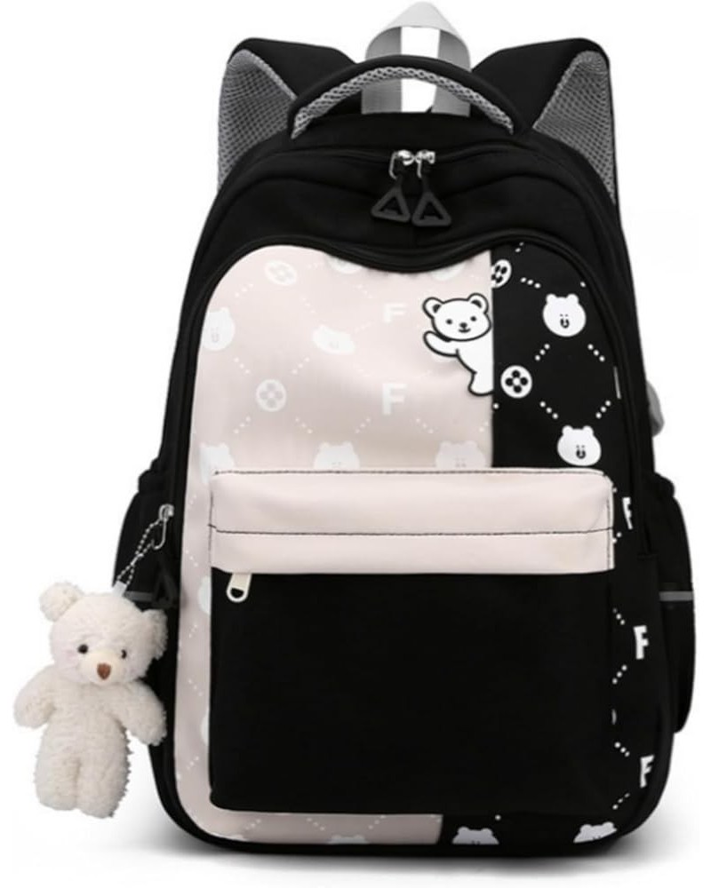 Bear Pattern Kawaii Backpack Y2k Aesthetic Cute Backpack with Accessories Padded Strap Nylon Bag for Women (Purple) Black $21...