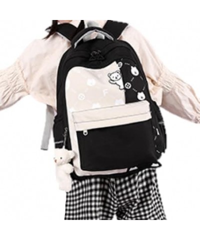 Bear Pattern Kawaii Backpack Y2k Aesthetic Cute Backpack with Accessories Padded Strap Nylon Bag for Women (Purple) Black $21...