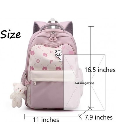 Bear Pattern Kawaii Backpack Y2k Aesthetic Cute Backpack with Accessories Padded Strap Nylon Bag for Women (Purple) Black $21...