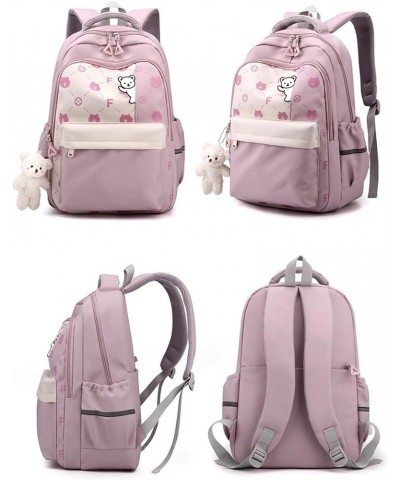 Bear Pattern Kawaii Backpack Y2k Aesthetic Cute Backpack with Accessories Padded Strap Nylon Bag for Women (Purple) Black $21...