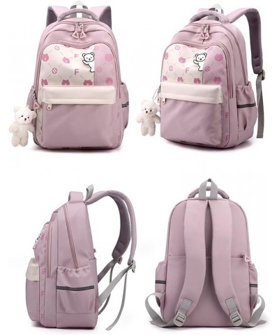 Bear Pattern Kawaii Backpack Y2k Aesthetic Cute Backpack with Accessories Padded Strap Nylon Bag for Women (Purple) Black $21...