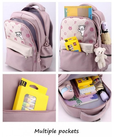 Bear Pattern Kawaii Backpack Y2k Aesthetic Cute Backpack with Accessories Padded Strap Nylon Bag for Women (Purple) Black $21...