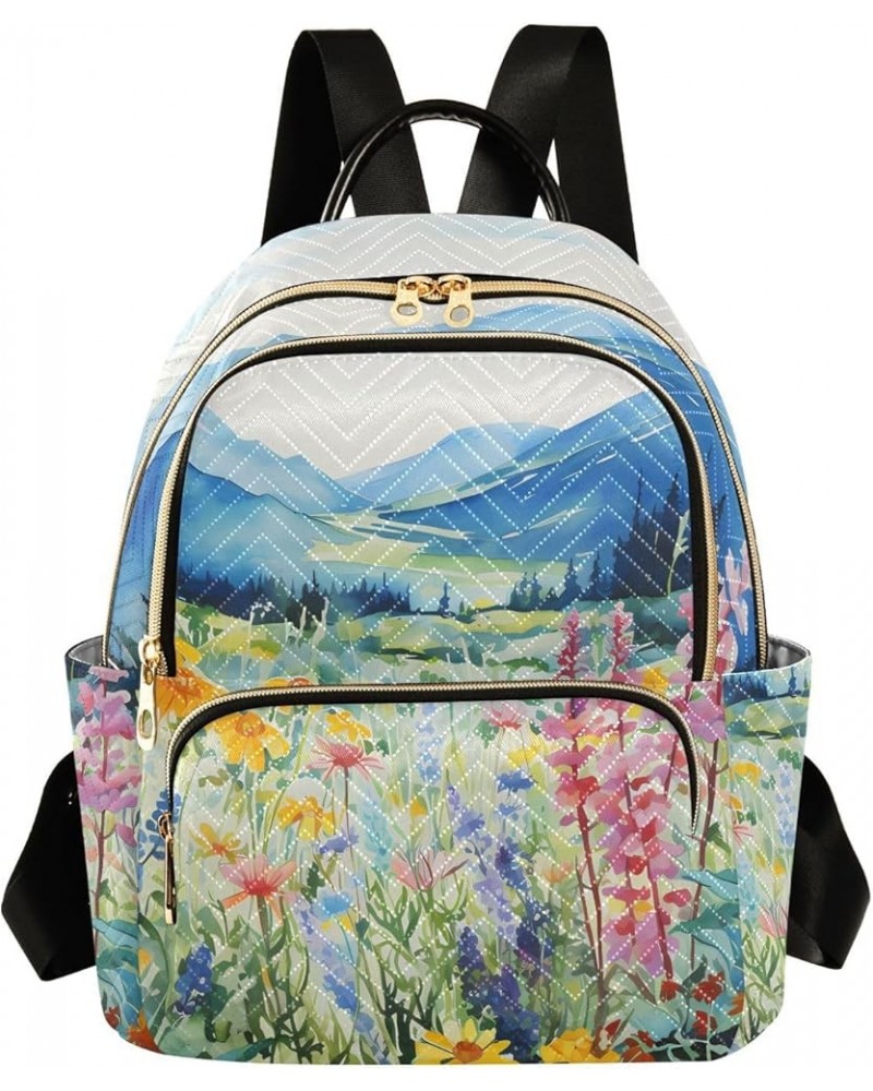 Pink-purple Wildflower Bushes Fashion Travel Backpack for Women Multi Pockets Lightweight Purse for Women-S Multicolor Medium...