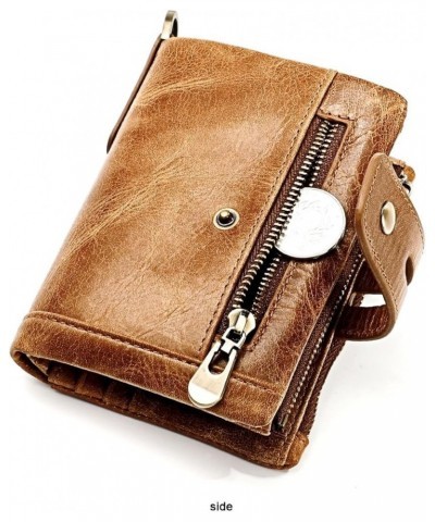 Casual Leather Men's Short Bifold Wallet Wallet Wallet Coin Pocket Men Zipper Retro Multifunction Short Wallet 12.3*9.5cm Bro...