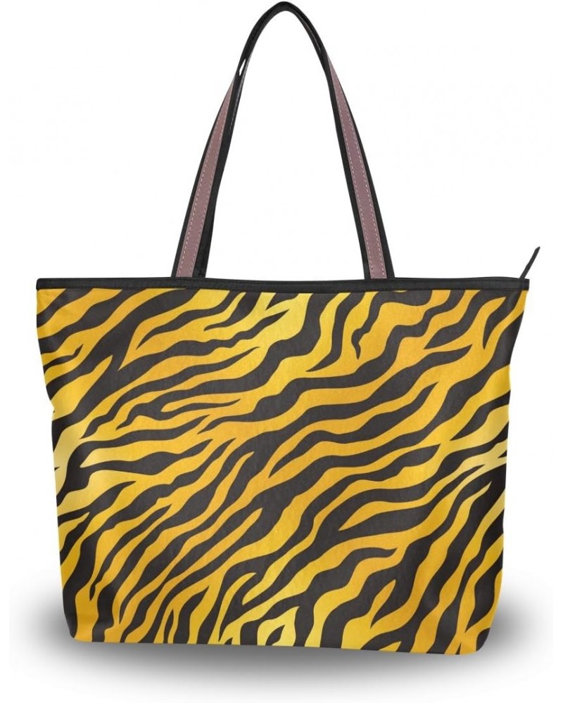 Tiger Print Shoulder Bag Top Handle Tote Bag Handbag for Women $18.28 Handbags