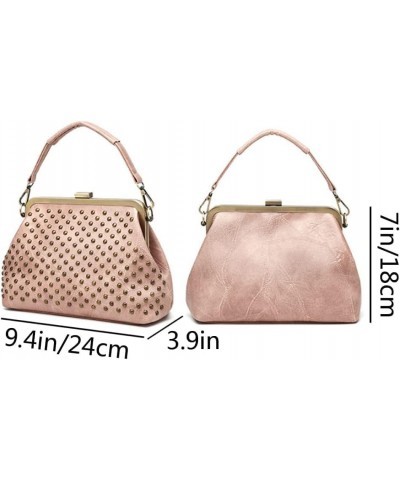 Women Retro Purse Top-handle Handbag Rivet Small Shoulder Crossbody Bag PU Leather Tote Satchel Pink $28.53 Totes