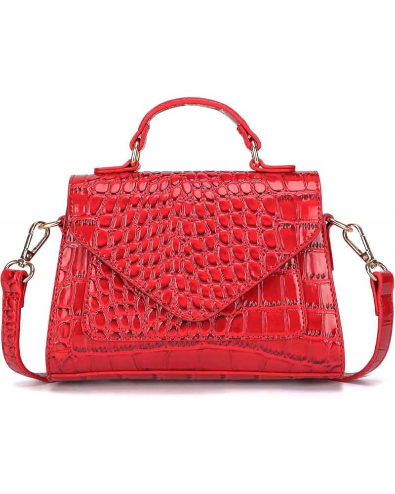 Crocodile Crossbody Shoulder Bags for Women, Small Trendy Purse for Phone, Womens Top Handle Clutches Handbags Red $19.43 Totes