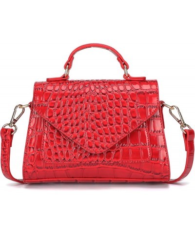 Crocodile Crossbody Shoulder Bags for Women, Small Trendy Purse for Phone, Womens Top Handle Clutches Handbags Red $19.43 Totes