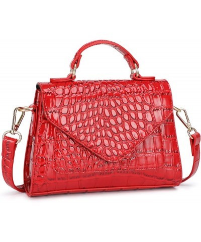 Crocodile Crossbody Shoulder Bags for Women, Small Trendy Purse for Phone, Womens Top Handle Clutches Handbags Red $19.43 Totes