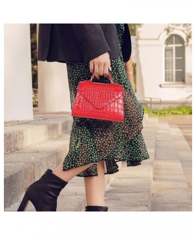 Crocodile Crossbody Shoulder Bags for Women, Small Trendy Purse for Phone, Womens Top Handle Clutches Handbags Red $19.43 Totes