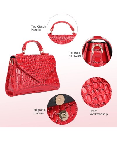 Crocodile Crossbody Shoulder Bags for Women, Small Trendy Purse for Phone, Womens Top Handle Clutches Handbags Red $19.43 Totes