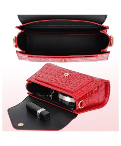 Crocodile Crossbody Shoulder Bags for Women, Small Trendy Purse for Phone, Womens Top Handle Clutches Handbags Red $19.43 Totes