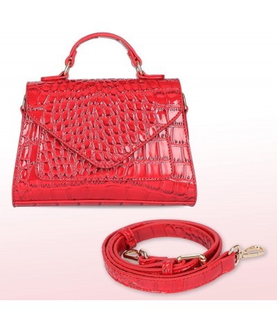 Crocodile Crossbody Shoulder Bags for Women, Small Trendy Purse for Phone, Womens Top Handle Clutches Handbags Red $19.43 Totes