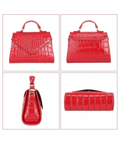 Crocodile Crossbody Shoulder Bags for Women, Small Trendy Purse for Phone, Womens Top Handle Clutches Handbags Red $19.43 Totes