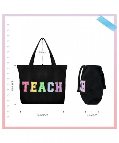 Teacher Appreciation Gifts Teacher Gifts Tote Bag Canvas Chenille Letter Patches with Zipper Pocket Black/1 Pack $8.61 Totes