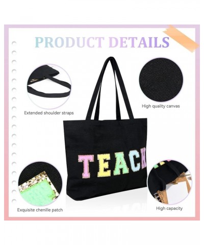 Teacher Appreciation Gifts Teacher Gifts Tote Bag Canvas Chenille Letter Patches with Zipper Pocket Black/1 Pack $8.61 Totes