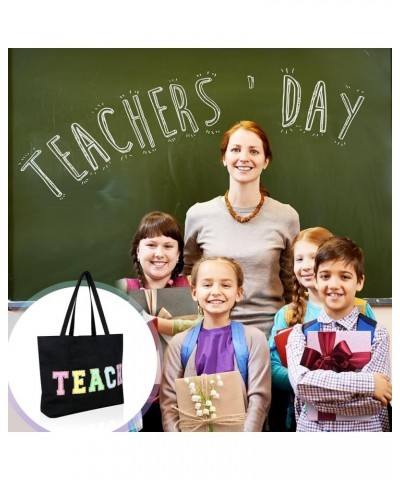 Teacher Appreciation Gifts Teacher Gifts Tote Bag Canvas Chenille Letter Patches with Zipper Pocket Black/1 Pack $8.61 Totes