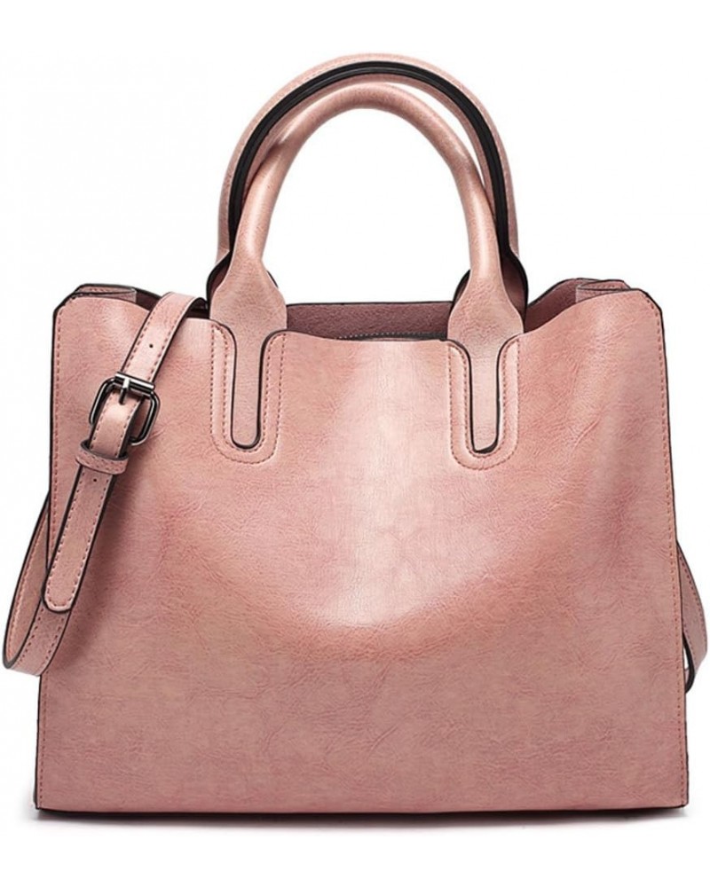 Womens Vintage Solid Color Handbags and Purses PU Top-handle Satchel Hobo Totes Shoulder Bags Pink $13.74 Totes