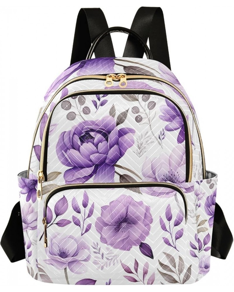 Watercolor Purple Floral Women's Fashion Backpack, Casual Backpack, Summer Backpack, S Botanical Purple Floral Watercolor-1 S...