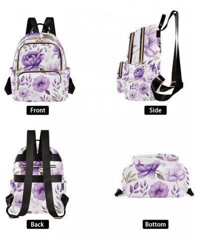 Watercolor Purple Floral Women's Fashion Backpack, Casual Backpack, Summer Backpack, S Botanical Purple Floral Watercolor-1 S...