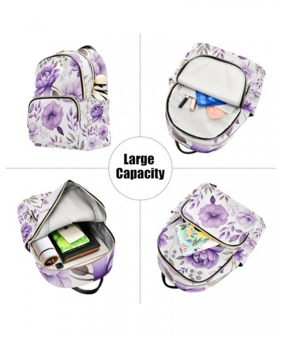 Watercolor Purple Floral Women's Fashion Backpack, Casual Backpack, Summer Backpack, S Botanical Purple Floral Watercolor-1 S...