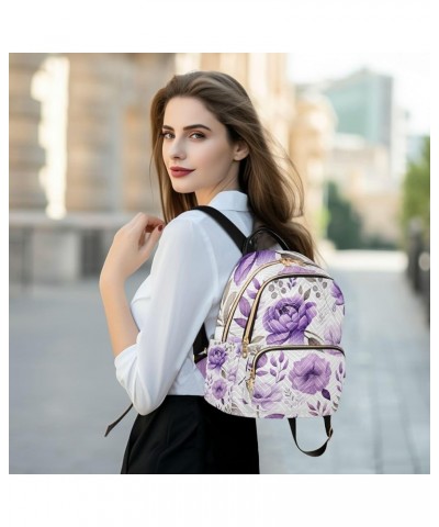 Watercolor Purple Floral Women's Fashion Backpack, Casual Backpack, Summer Backpack, S Botanical Purple Floral Watercolor-1 S...