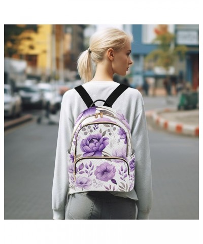 Watercolor Purple Floral Women's Fashion Backpack, Casual Backpack, Summer Backpack, S Botanical Purple Floral Watercolor-1 S...