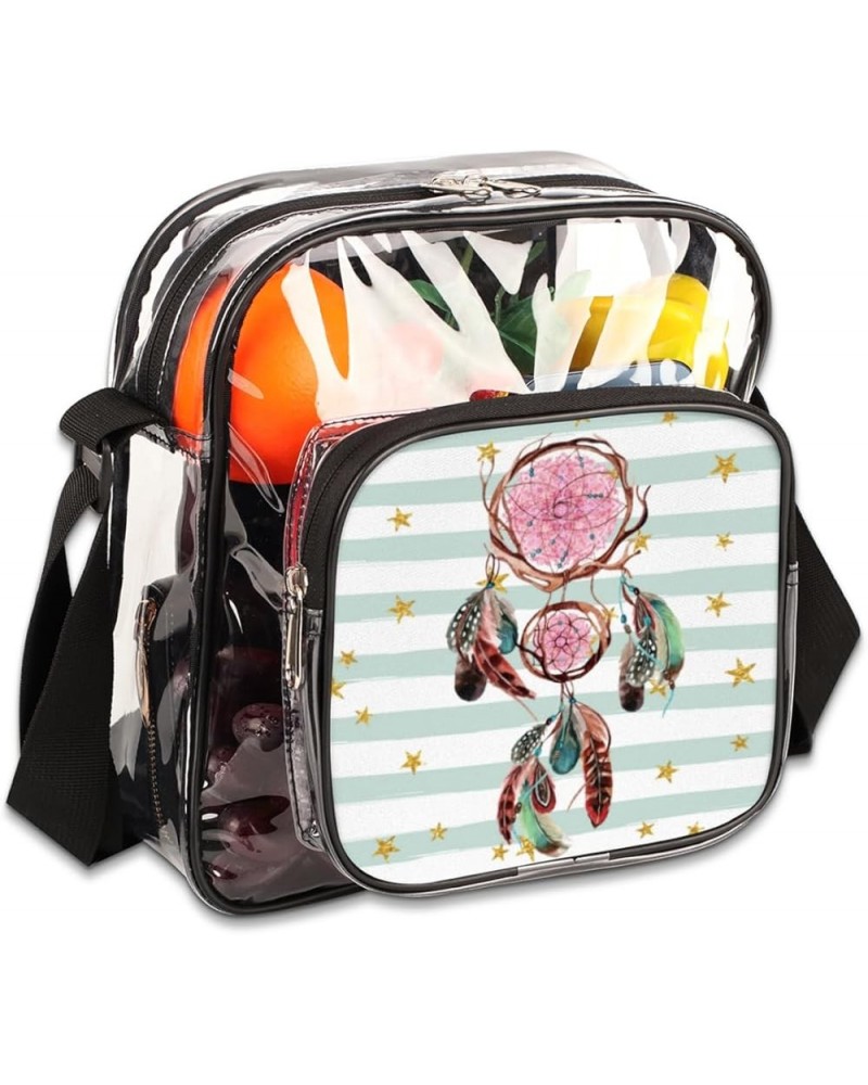 Bush Fox Stadium-Approved Clear Crossbody Bag with Colorful Print Design Dreamcatcher Pink $10.32 Crossbody Bags