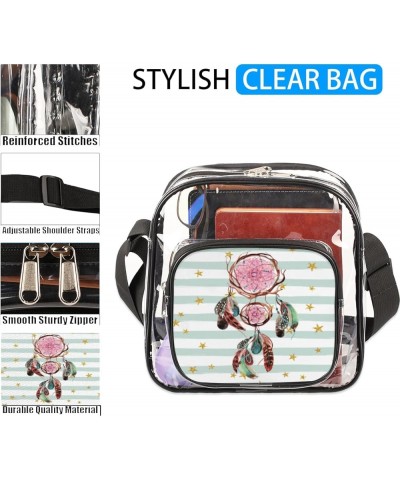 Bush Fox Stadium-Approved Clear Crossbody Bag with Colorful Print Design Dreamcatcher Pink $10.32 Crossbody Bags