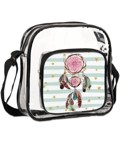 Bush Fox Stadium-Approved Clear Crossbody Bag with Colorful Print Design Dreamcatcher Pink $10.32 Crossbody Bags