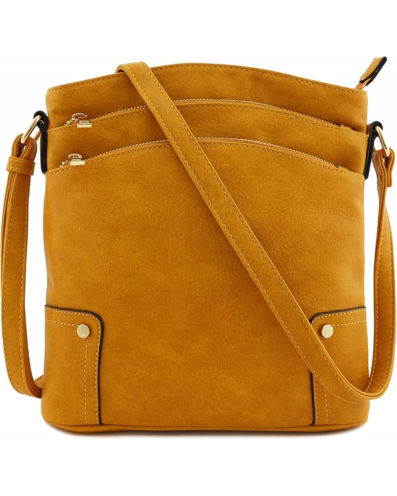 Triple Zip Pocket Large Crossbody Bag Mustard $19.03 Crossbody Bags