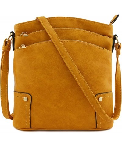 Triple Zip Pocket Large Crossbody Bag Mustard $19.03 Crossbody Bags