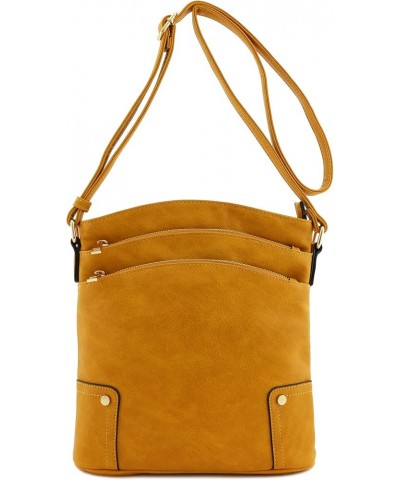 Triple Zip Pocket Large Crossbody Bag Mustard $19.03 Crossbody Bags