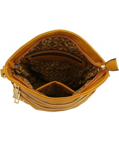 Triple Zip Pocket Large Crossbody Bag Mustard $19.03 Crossbody Bags