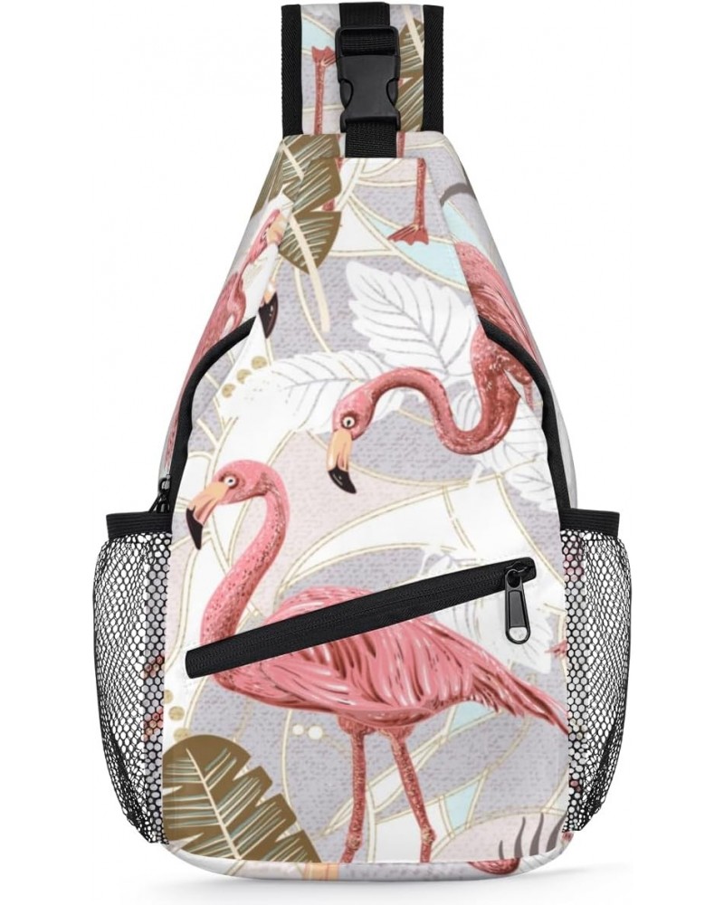 Tropical Leaves Flamingos Sling Bag for Women Crossbody Backpack Purse Shoulder Casual Daypack Cross Body Bags for Travel Cyc...