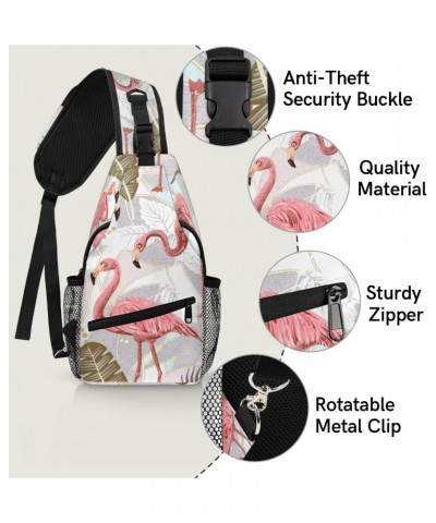 Tropical Leaves Flamingos Sling Bag for Women Crossbody Backpack Purse Shoulder Casual Daypack Cross Body Bags for Travel Cyc...