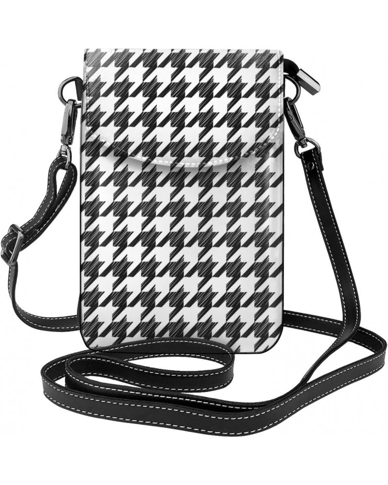 Houndstooth Pattern Small Flip Crossbody Bag Cell Phone Pouch for Women Wallet Bag Coin Purse $18.69 Crossbody Bags