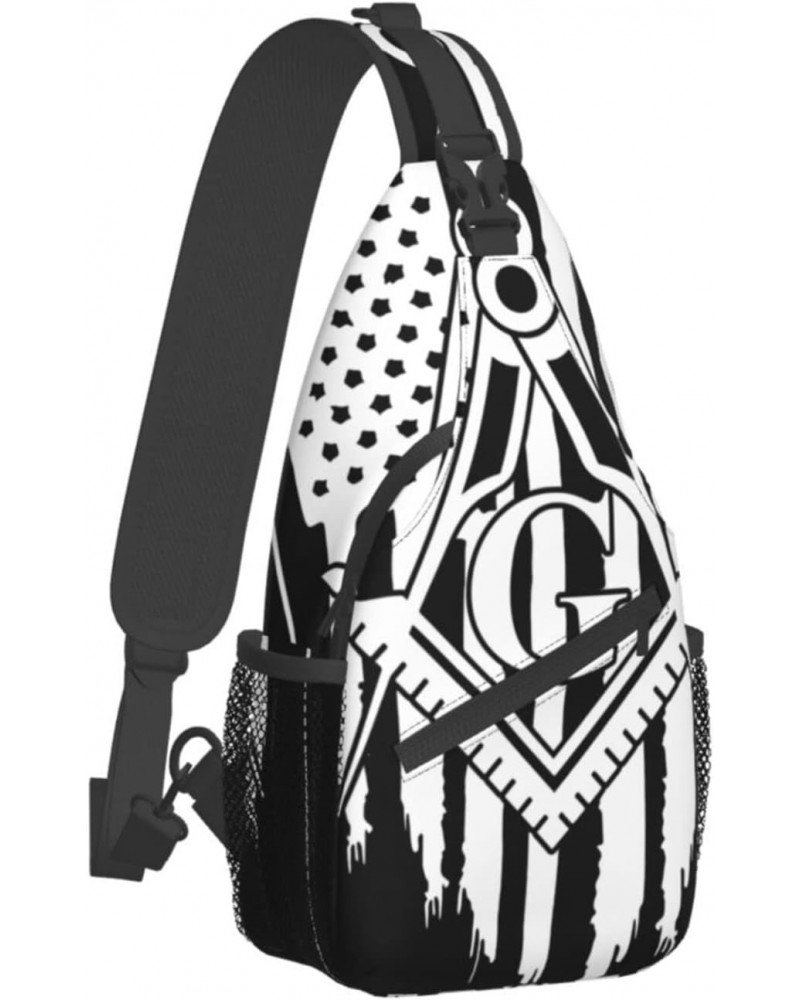 Sling Bag Usa Flag Freemason Masonic Masons Sling Backpack Crossbody Chest Bag Daypack For Hiking Travel $15.95 Backpacks