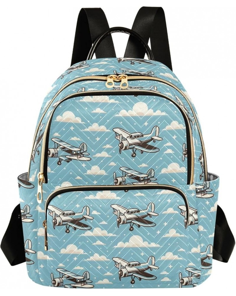 Retro Blue Airplane Fashion Backpack Purse for Women, Casual Daypacks, Ladies Gift for Traveling Hiking Multicolor Medium $15...