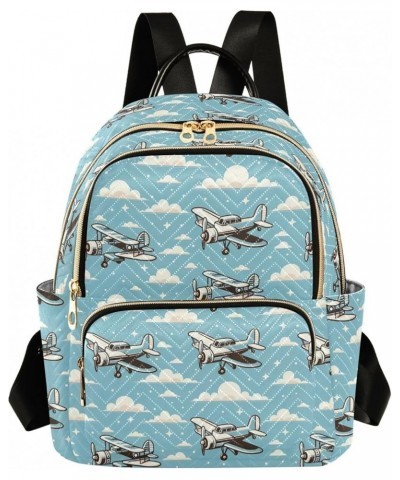 Retro Blue Airplane Fashion Backpack Purse for Women, Casual Daypacks, Ladies Gift for Traveling Hiking Multicolor Medium $15...