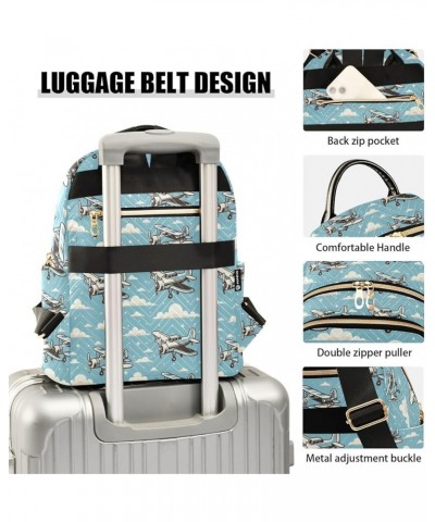 Retro Blue Airplane Fashion Backpack Purse for Women, Casual Daypacks, Ladies Gift for Traveling Hiking Multicolor Medium $15...