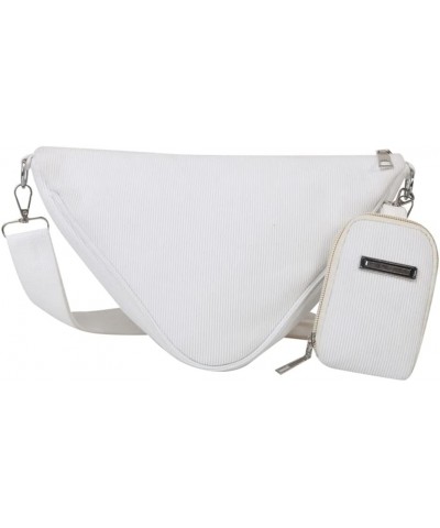 Fashion Ladies Bag Solid Color Triangle Messenger Bag Soft Cloth Casual Zipper for Travel Vacation Daily with Purse White $8....