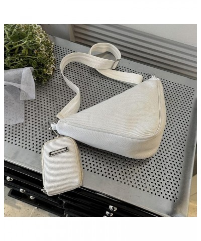 Fashion Ladies Bag Solid Color Triangle Messenger Bag Soft Cloth Casual Zipper for Travel Vacation Daily with Purse White $8....