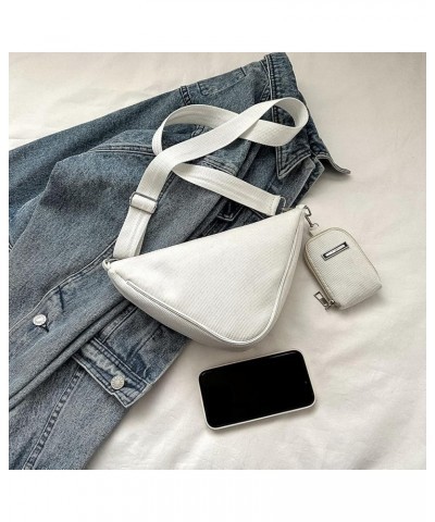 Fashion Ladies Bag Solid Color Triangle Messenger Bag Soft Cloth Casual Zipper for Travel Vacation Daily with Purse White $8....