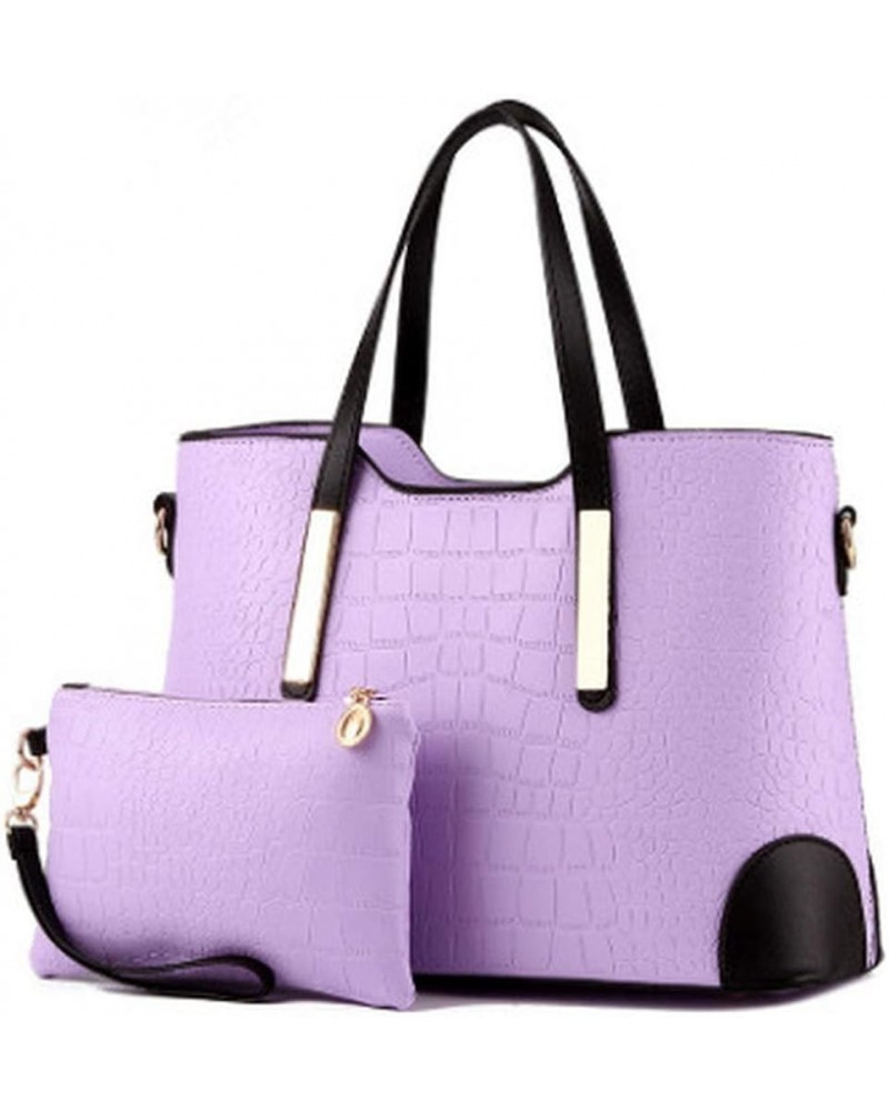 Women's Mix Color Crocodile Pattern PU Leather OL Crossbody Shoulder Bag Handbag Taro Purple $38.21 Shoulder Bags