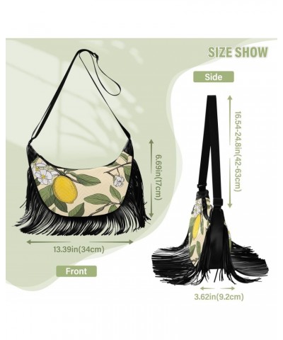 Lemon White Flowers Leaves Tassel Crossbody Handbags for Women Ample Capacity Shoulder Bag with Adjustable Strap Durable Shou...