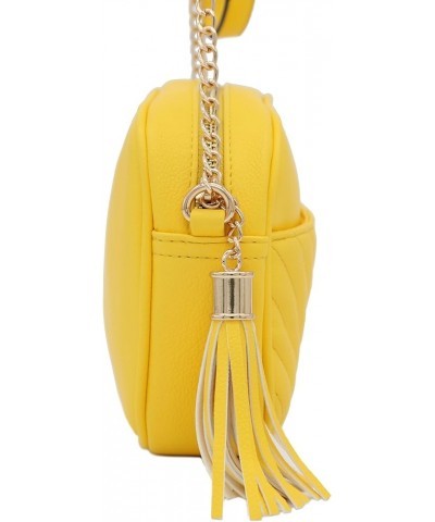 Chevron Quilted Crossbody Camera Bag with Chain Strap and Tassel Yellow $12.01 Crossbody Bags