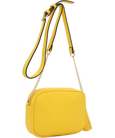 Chevron Quilted Crossbody Camera Bag with Chain Strap and Tassel Yellow $12.01 Crossbody Bags