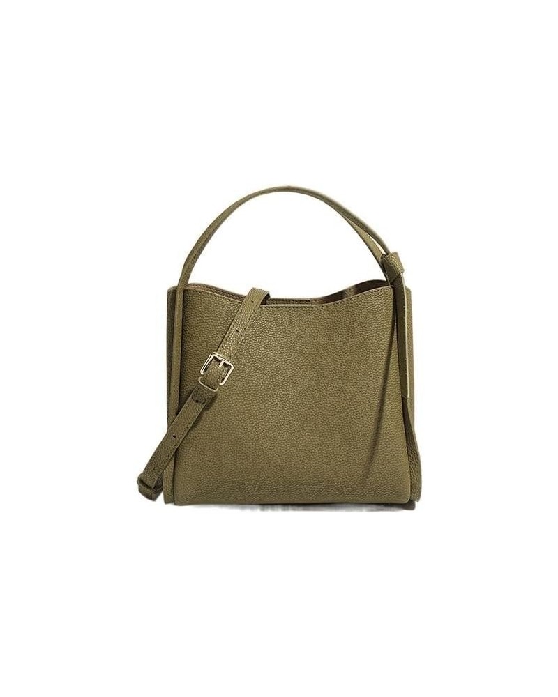 Simple Cowhide Bucket Bag for Women, Handheld Shoulder Bag and Cross-body Bag Dark Green $32.44 Crossbody Bags