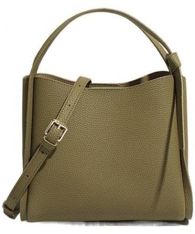 Simple Cowhide Bucket Bag for Women, Handheld Shoulder Bag and Cross-body Bag Dark Green $32.44 Crossbody Bags